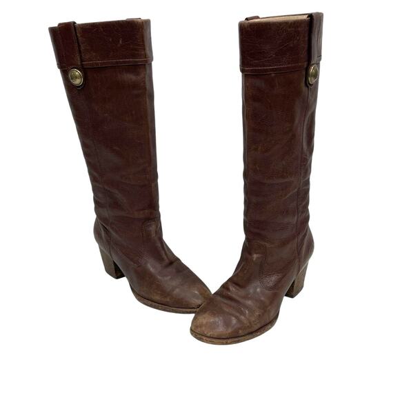 Coach Fayth Brown Leather Riding Boots Size 7 - Picture 1 of 7
